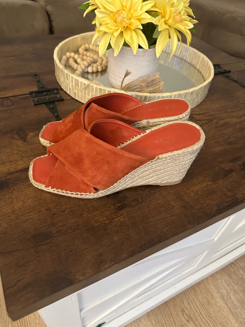 Vince Orange Suede Espadrille Wedge Slide